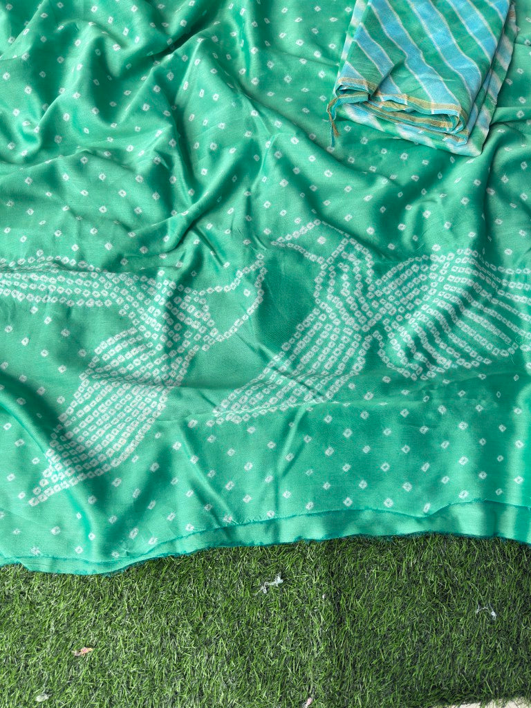 Pure Chanderi Leheriya And Bandhani Suite Set  Chanderi Kurta