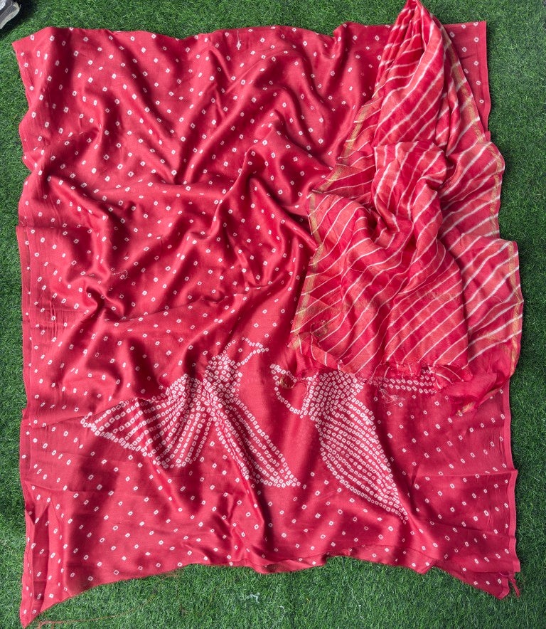 Pure Chanderi Leheriya And Bandhani Suite Set  Chanderi Kurta