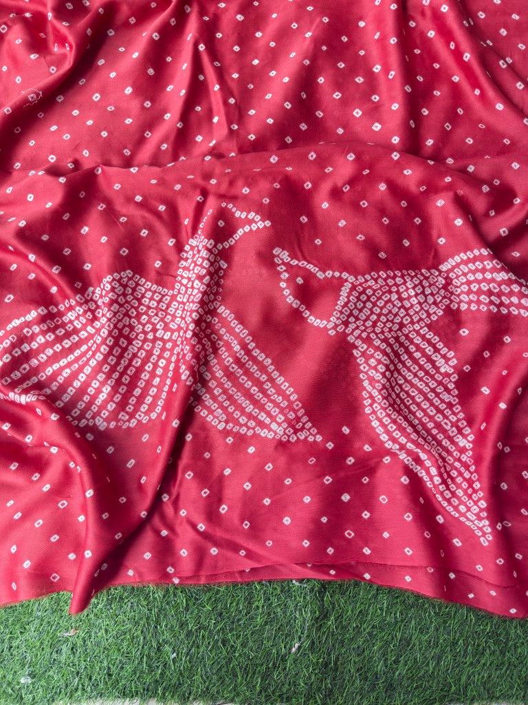 Pure Chanderi Leheriya And Bandhani Suite Set  Chanderi Kurta