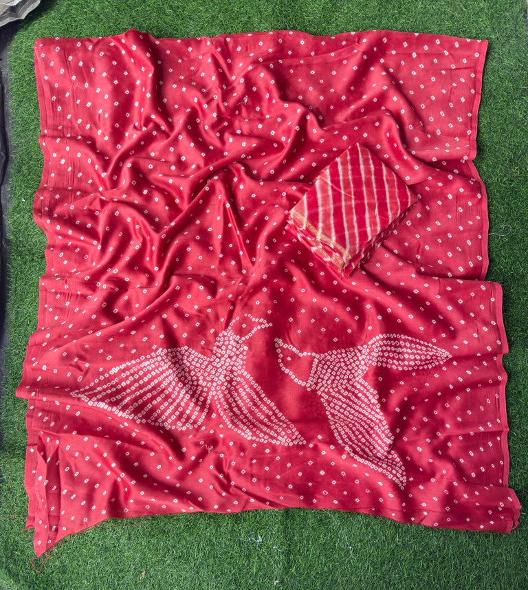 Pure Chanderi Leheriya And Bandhani Suite Set  Chanderi Kurta