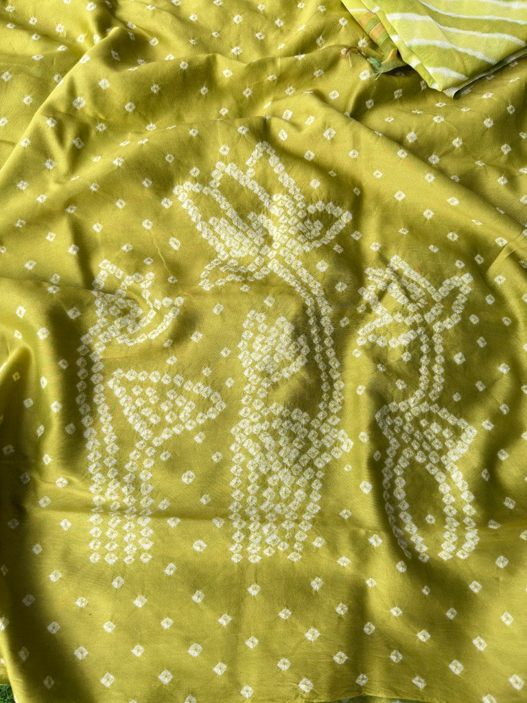 Pure Chanderi Leheriya And Bandhani Suite Set  Chanderi Kurta