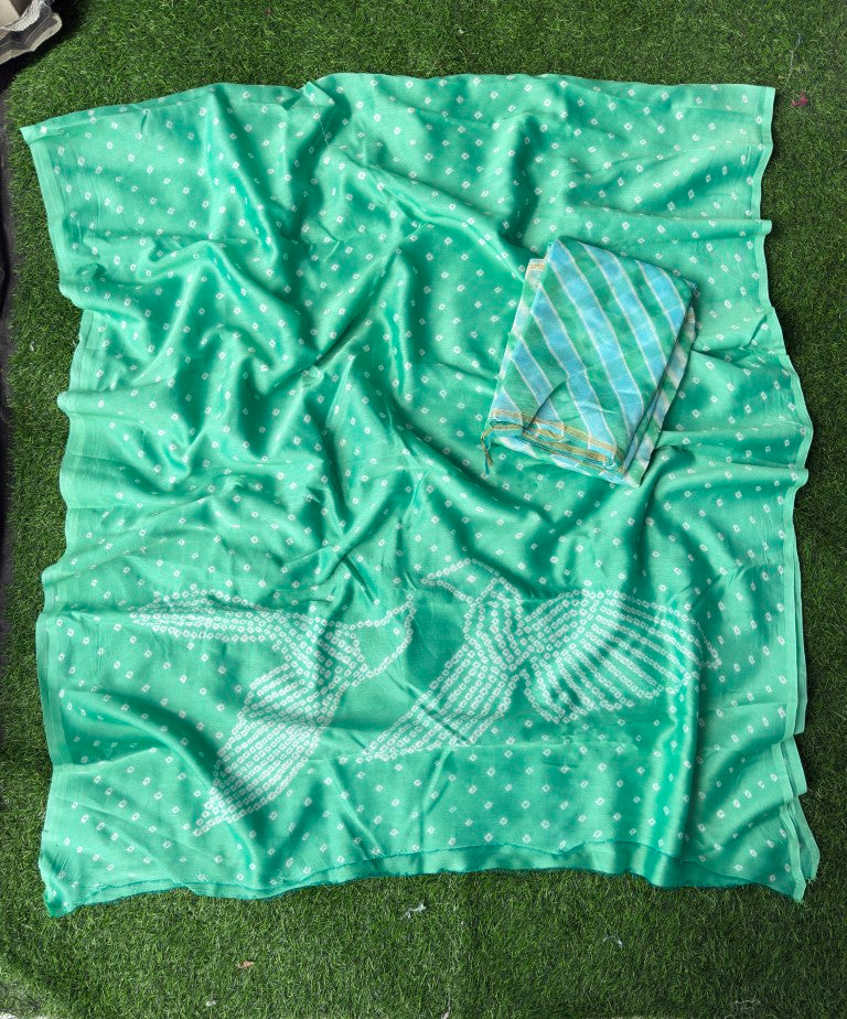 Pure Chanderi Leheriya And Bandhani Suite Set  Chanderi Kurta