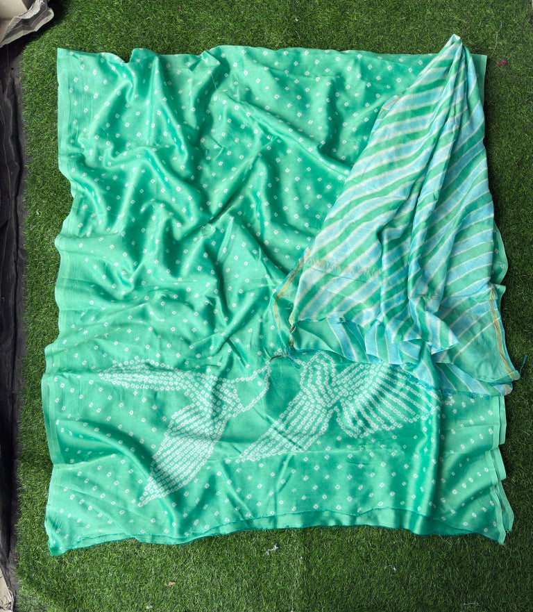 Pure Chanderi Leheriya And Bandhani Suite Set  Chanderi Kurta