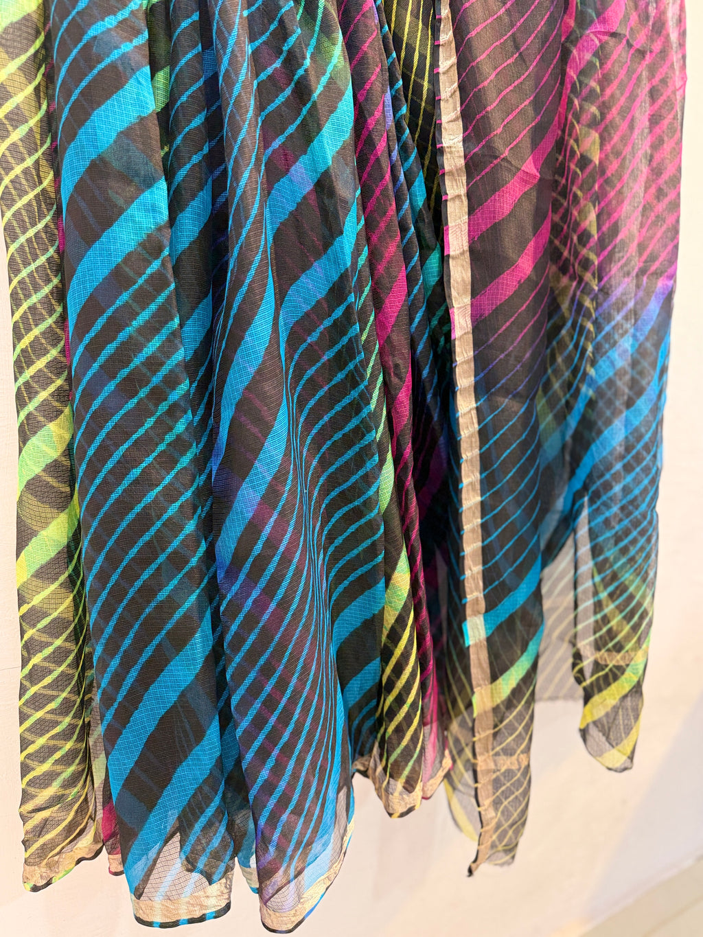 Pure Kota Silk Saree (Black Blue Pink)