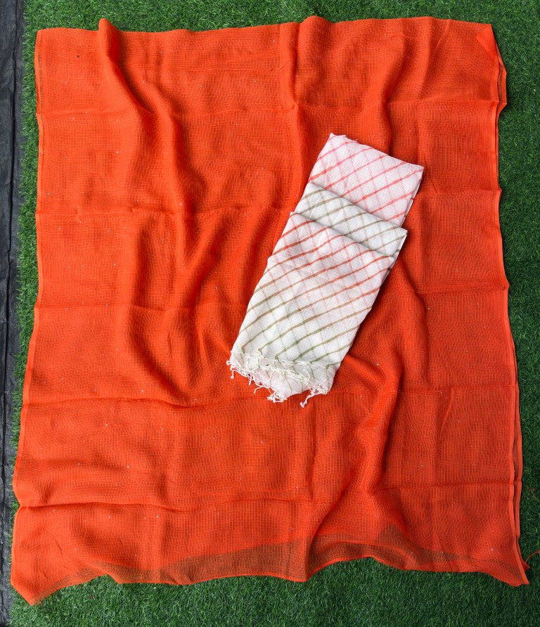 Pure Kora Cotton Suit Set With Mukesh Work And Multi Colour Leheriya Duptta