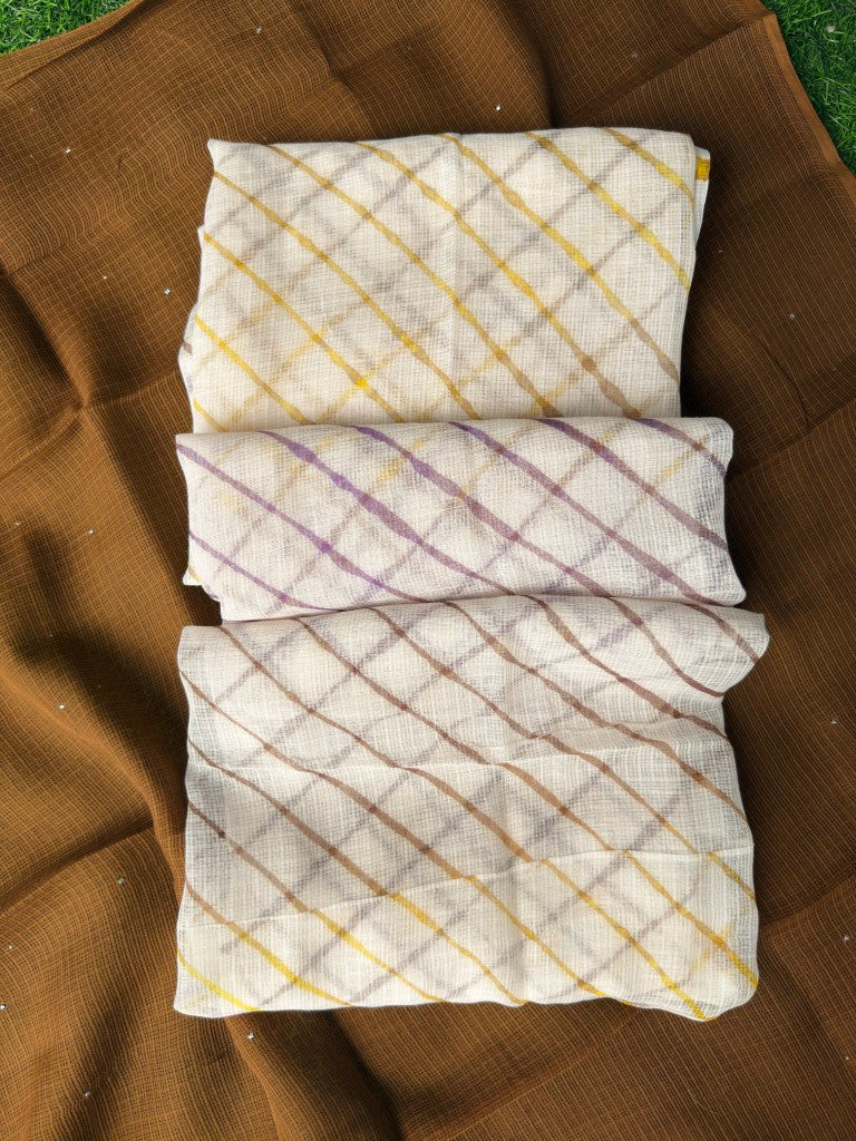 Pure Kora Cotton Suit Set With Mukesh Work And Multi Colour Leheriya Duptta