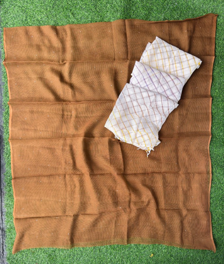 Pure Kora Cotton Suit Set With Mukesh Work And Multi Colour Leheriya Duptta