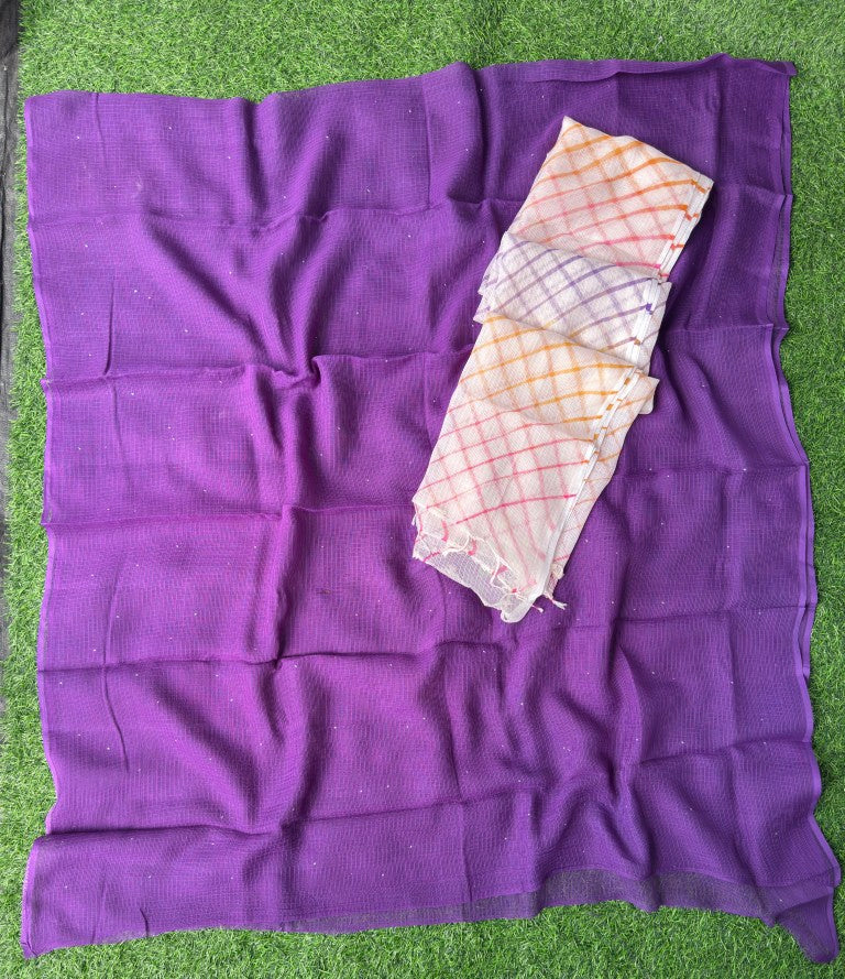 Pure Kora Cotton Suit Set With Mukesh Work And Multi Colour Leheriya Duptta