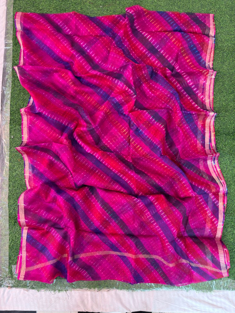 Pure Kota Silk Multi-Colour Leheriya Saree (Pink)