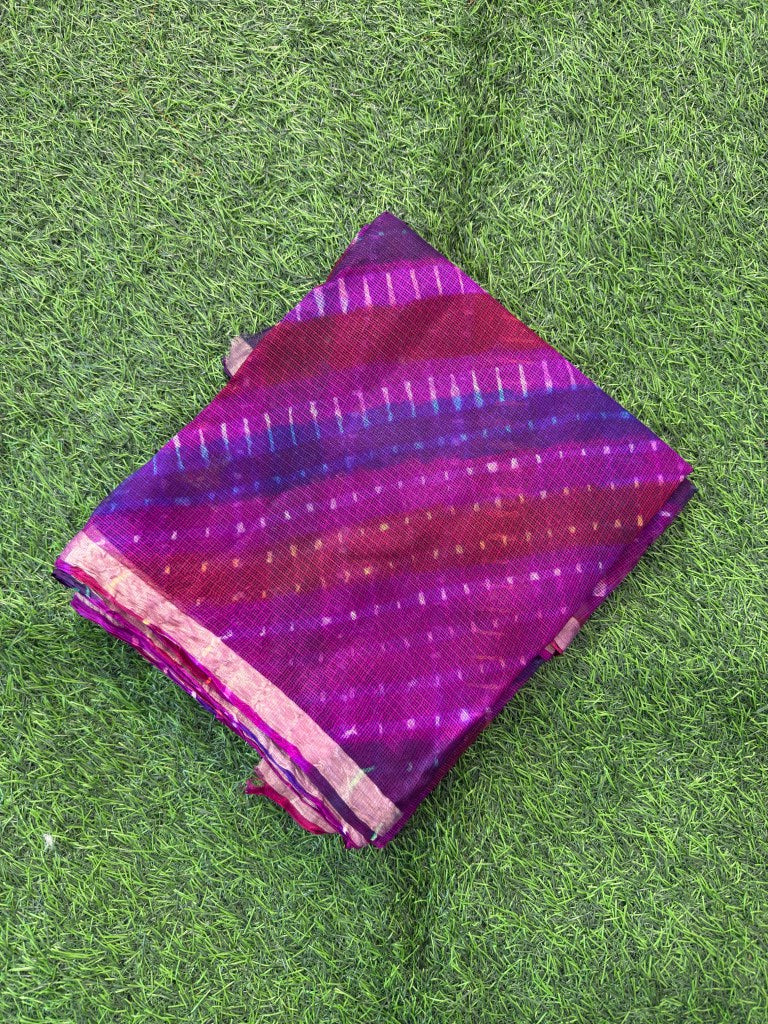 Pure Kota Silk Multi-Colour Leheriya Saree (Purple)