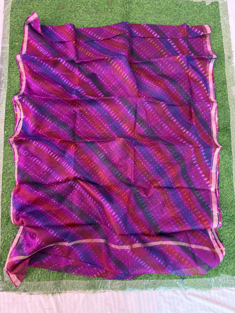 Pure Kota Silk Multi-Colour Leheriya Saree (Purple)