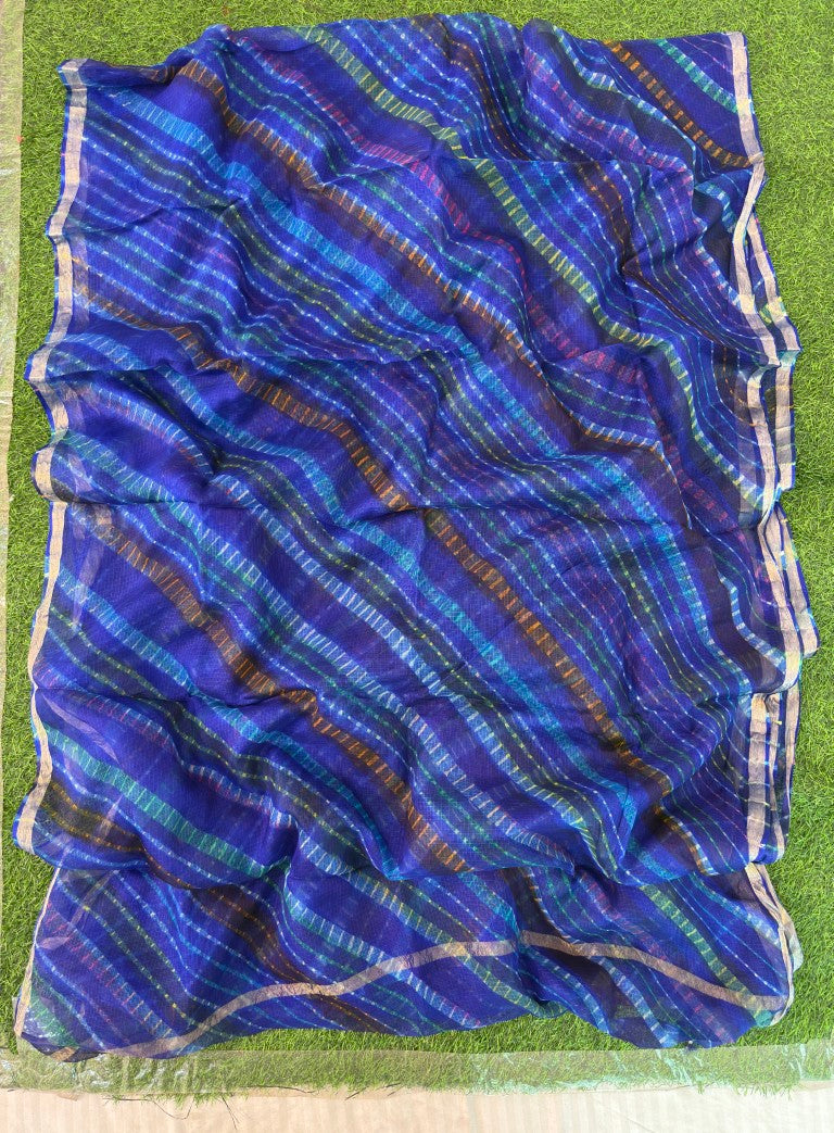 Pure Kota Silk Multi-Colour Leheriya Saree (Blue)