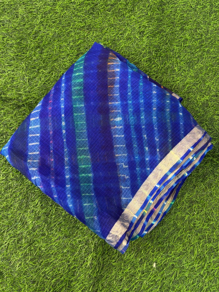 Pure Kota Silk Multi-Colour Leheriya Saree (Blue)