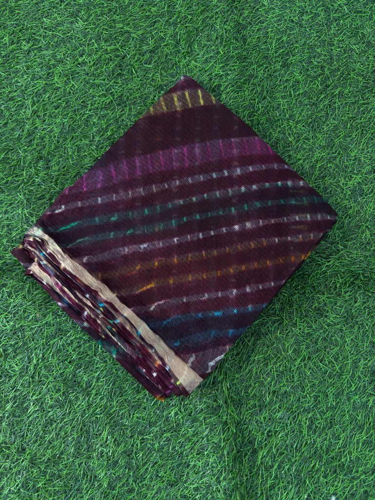 Pure Kota Silk Multi-Colour Leheriya Saree (Brown)