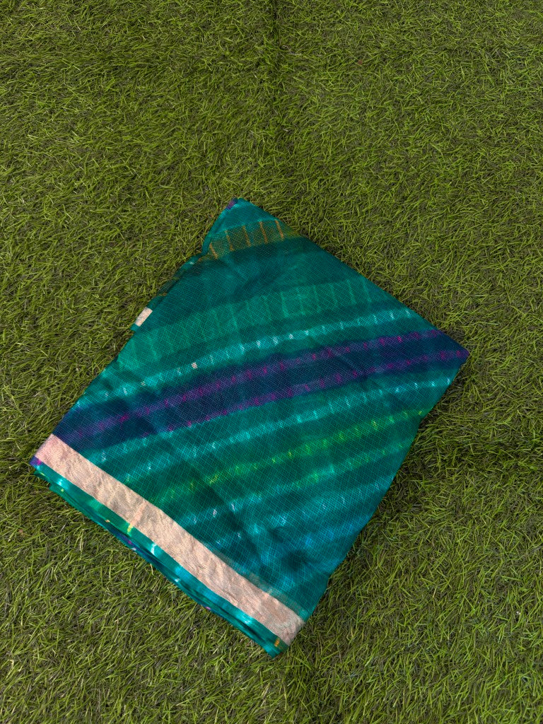 Pure Kota Silk Multi-Colour Leheriya Saree (Green)