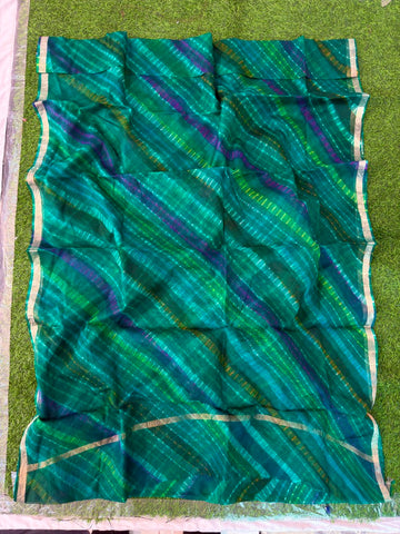 Pure Kota Silk Multi-Colour Leheriya Saree (Green)