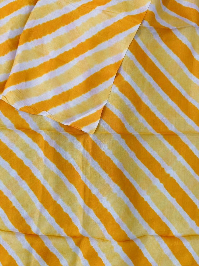 Orange Pure Tussar Silk Leheriya Dress Material