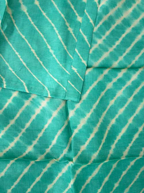 Blue  Pure Tussar Silk Leheriya Dress Material