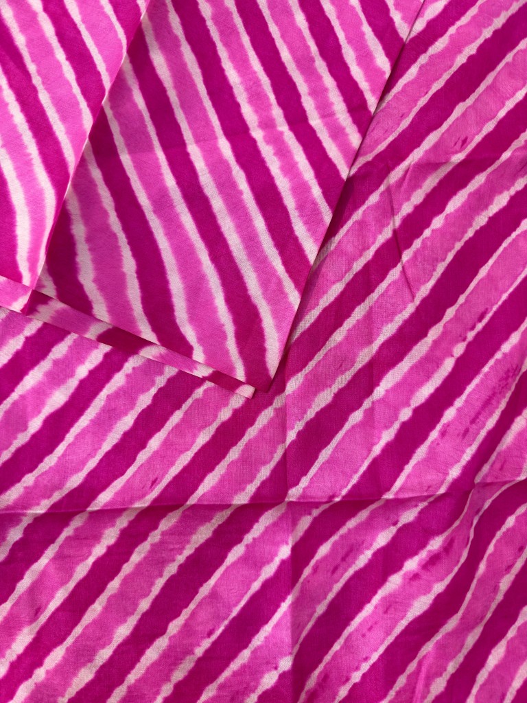 Pink Pure Tussar Silk Leheriya Dress Material