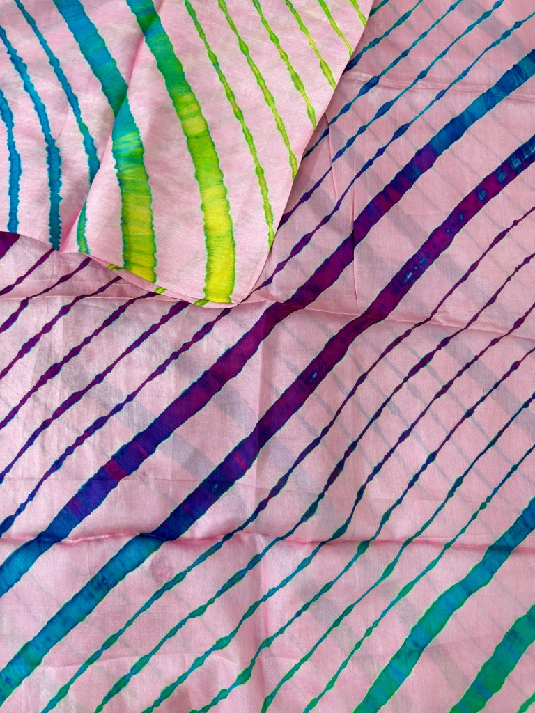 Multicolor Pure Tussar Silk Leheriya Dress Material