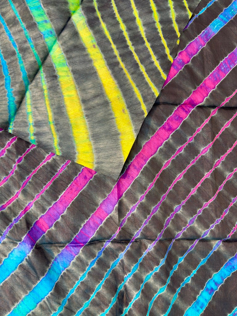 Black Pure Tussar Silk Leheriya Dress Material