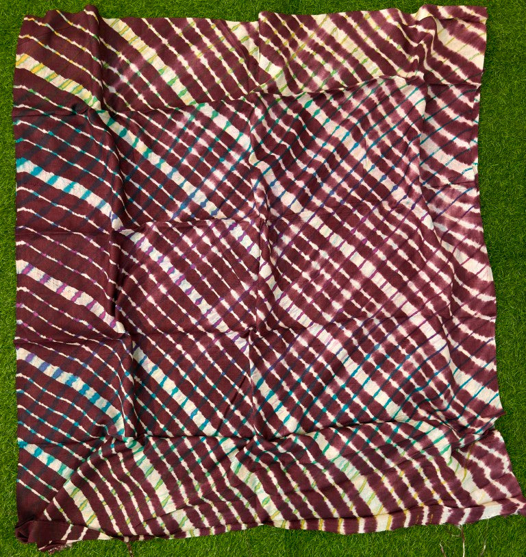 Brown Pure Tussar Silk Leheriya Dress Material