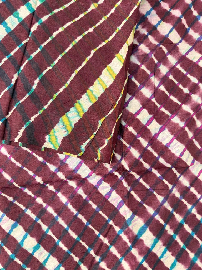 Brown Pure Tussar Silk Leheriya Dress Material