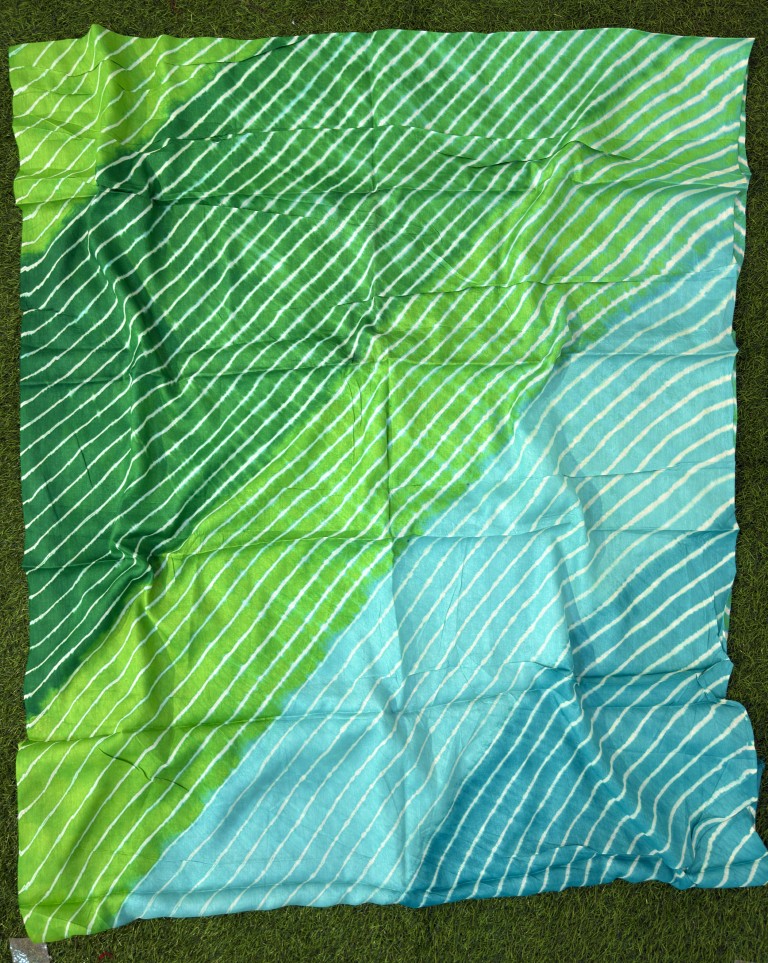 Green Pure Tussar Silk Leheriya Dress Material
