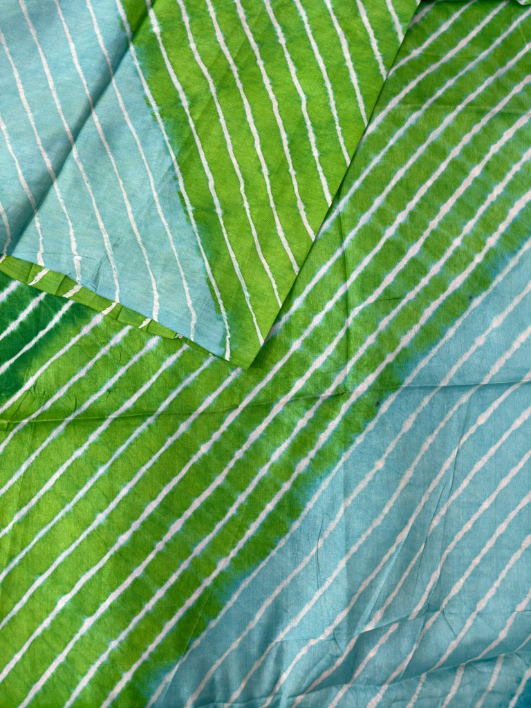 Green Pure Tussar Silk Leheriya Dress Material