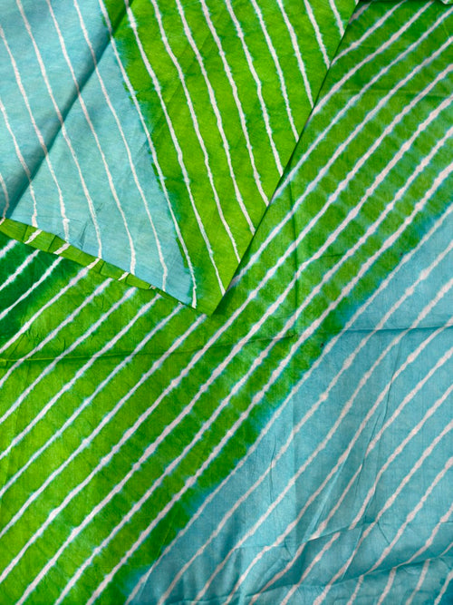 Green Pure Tussar Silk Leheriya Dress Material