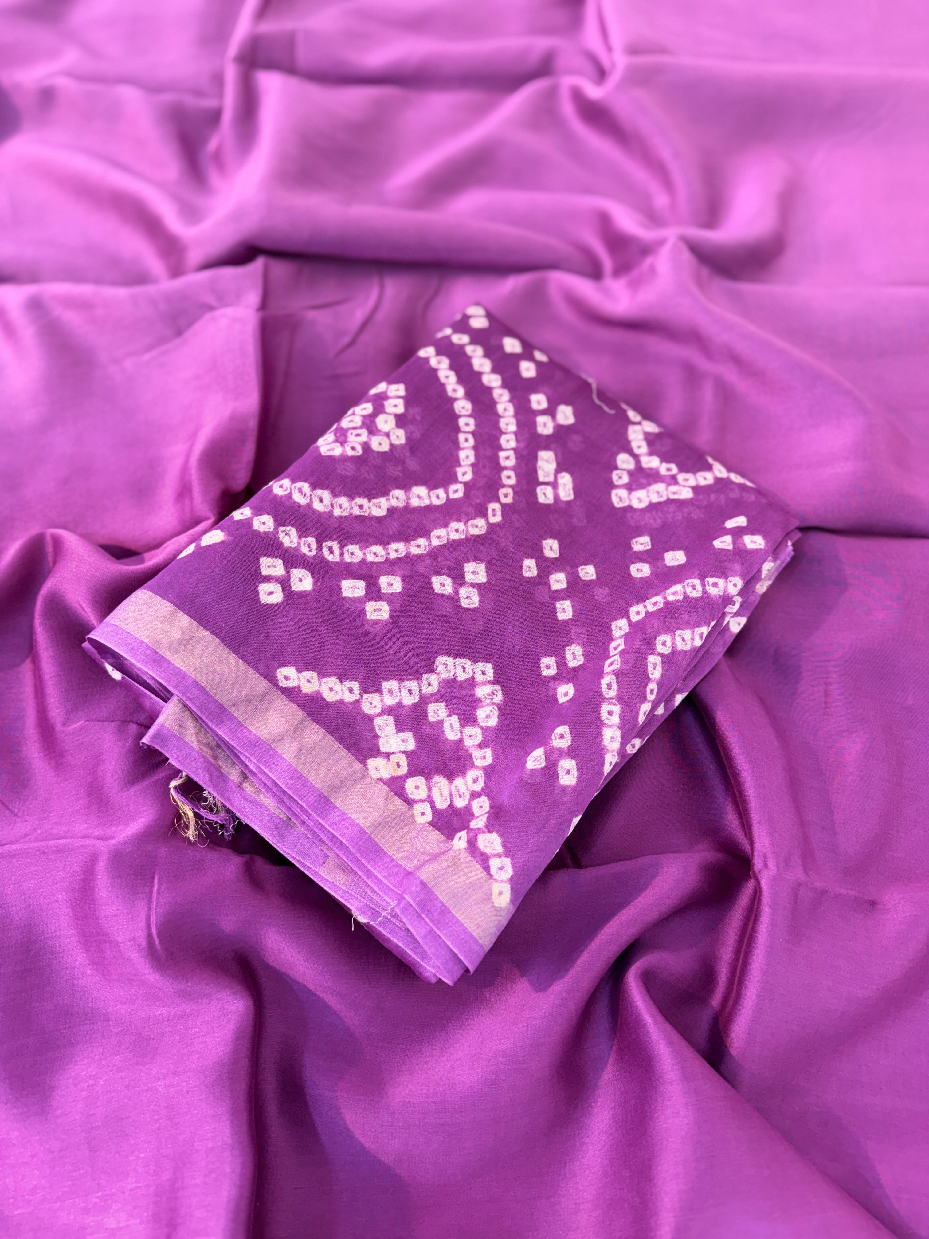 Handmade Bandhani Pure Chanderi Suit Set