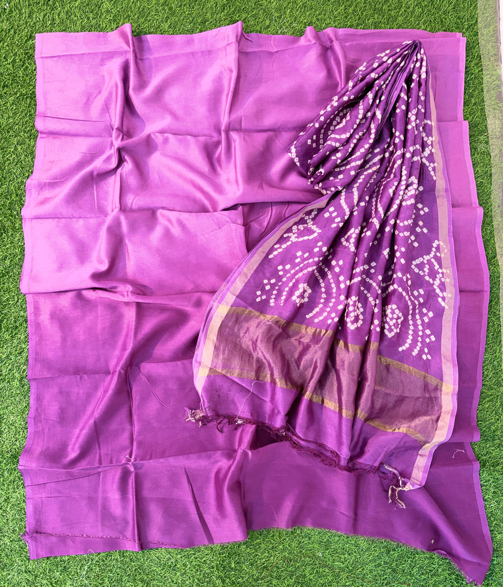 Handmade Bandhani Pure Chanderi Suit Set