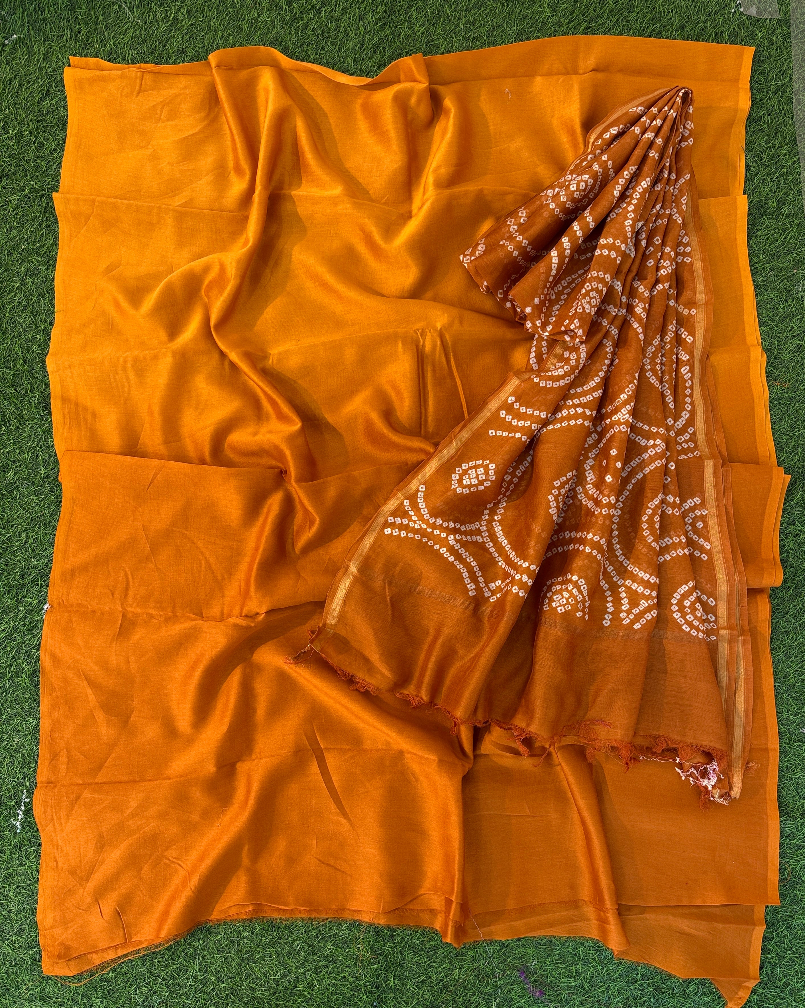 Handmade Bandhani Pure Chanderi Suit Set