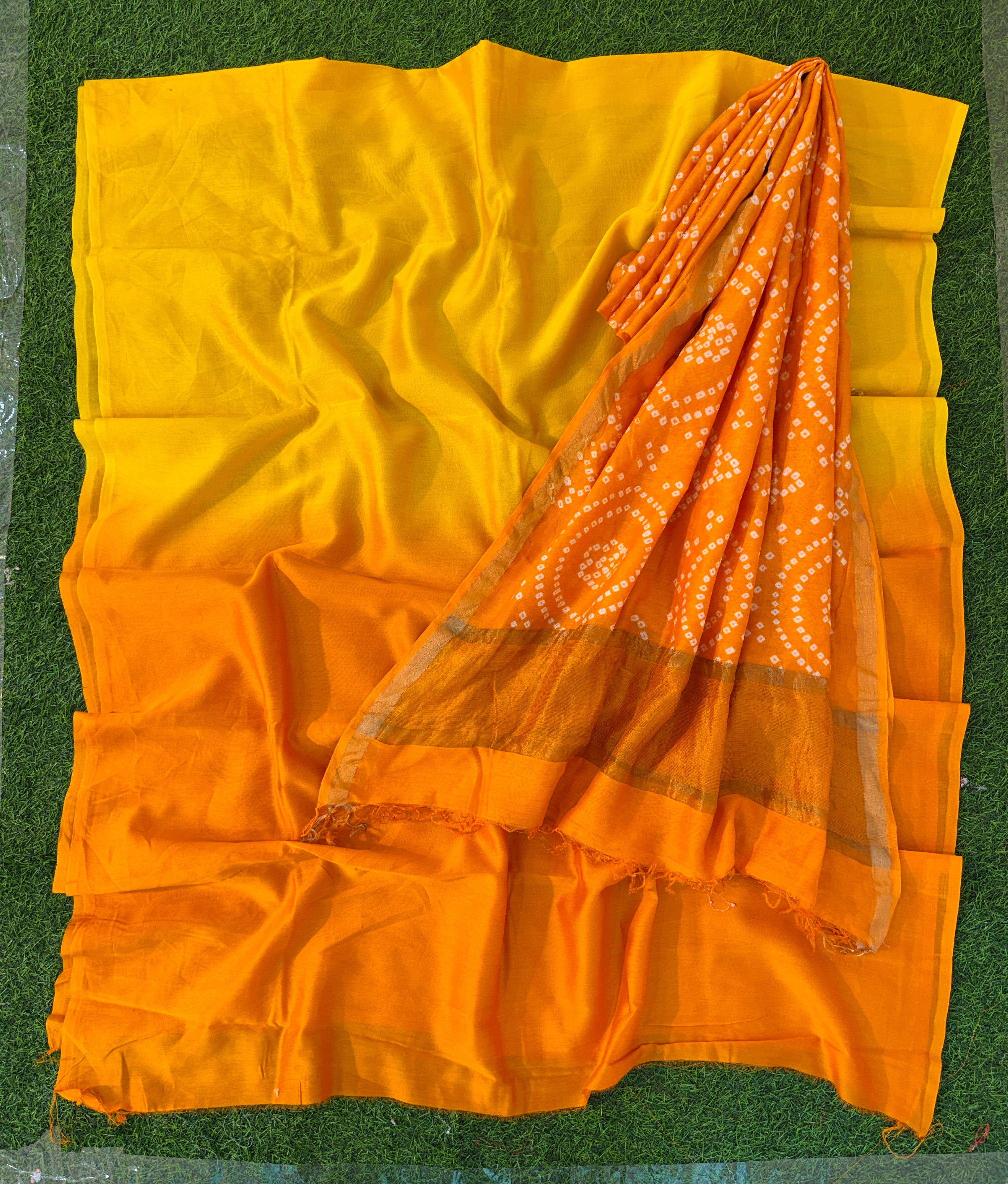 Handmade Bandhani  Pure Chanderi Suite Set