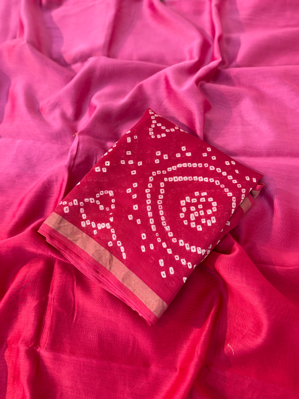 Handmade Bandhani Pure Chanderi Suit Set