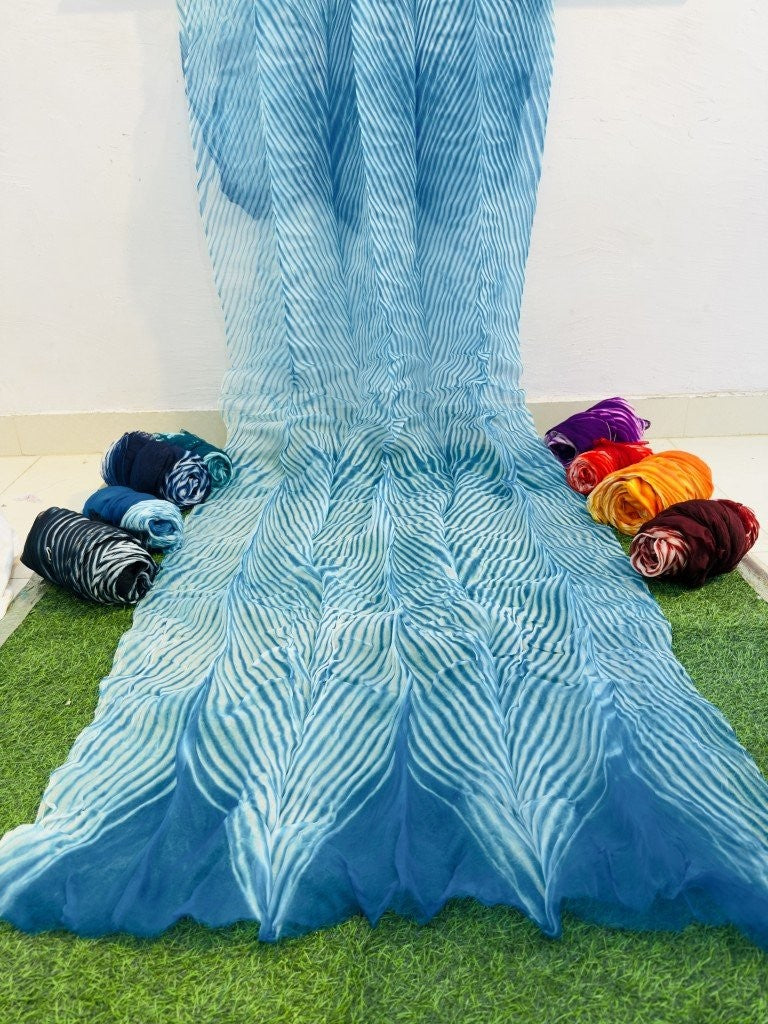 Blue Pure Organza Saree By Rajasthani Creation