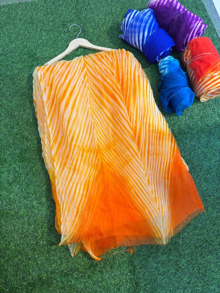 Orange Pure Organza Saree By Rajasthani Creation
