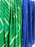 Pure Handloom Tussar Silk Leheriya Saree with Bandhani Pallu (Green, Blue) ✨