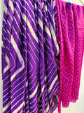 Pure Handloom Tussar Silk Leheriya Saree with Bandhani Pallu (Pink, Purple)  ✨