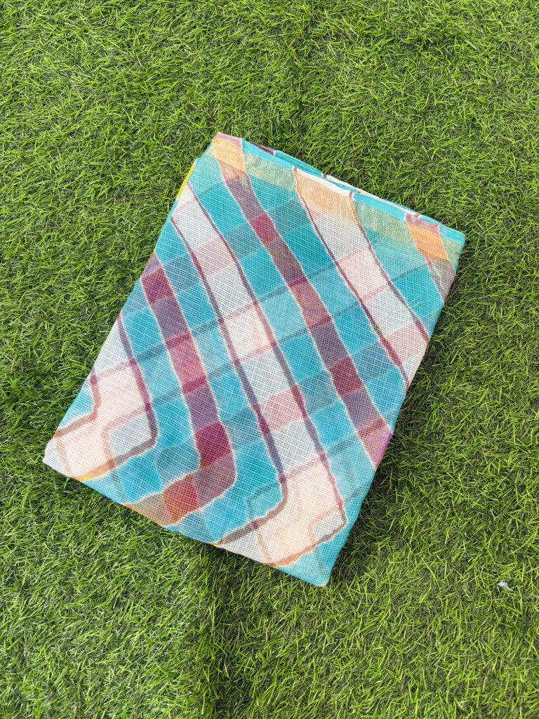 Blue Pure Kota Cotton Leheriya Multicolour Saree