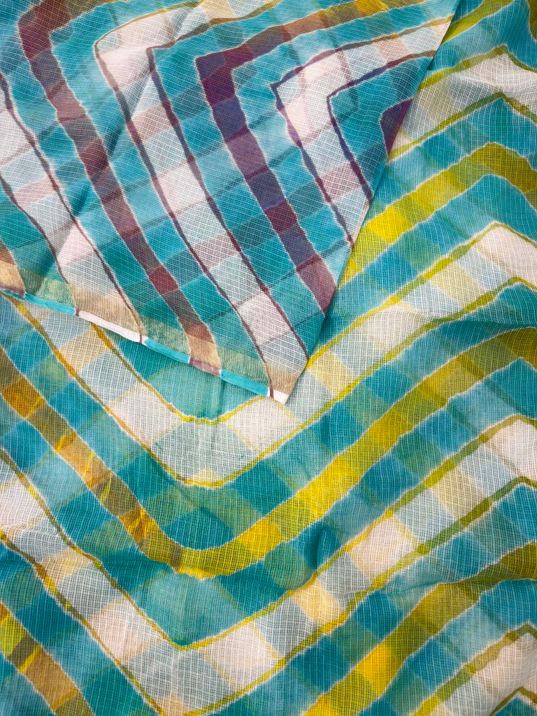 Blue Pure Kota Cotton Leheriya Multicolour Saree