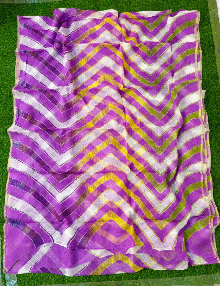 Purple Pure Kota Cotton Leheriya Multicolour Saree