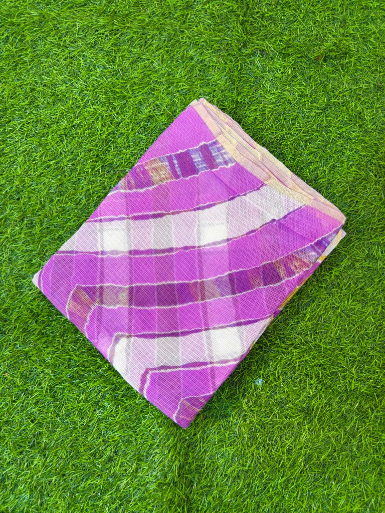 Purple Pure Kota Cotton Leheriya Multicolour Saree