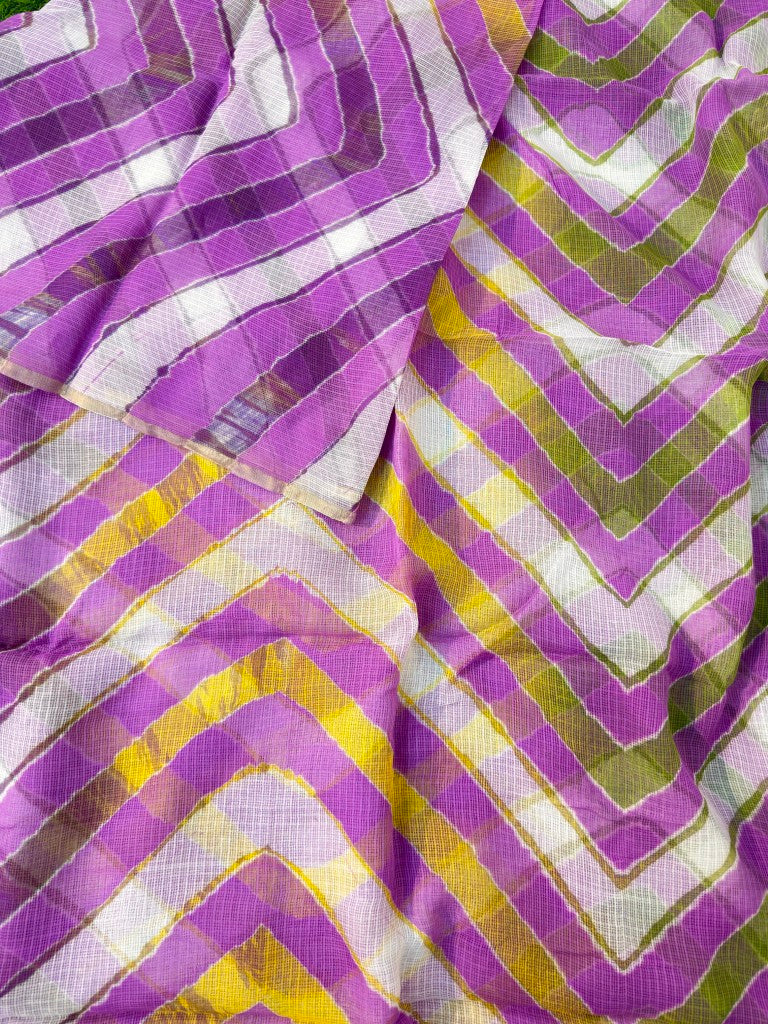 Purple Pure Kota Cotton Leheriya Multicolour Saree
