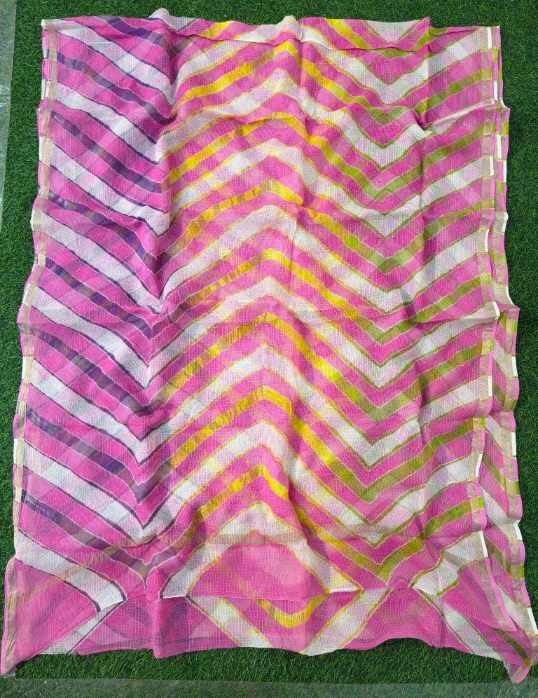 Pink Pure Kota Cotton Leheriya Multicolour Saree