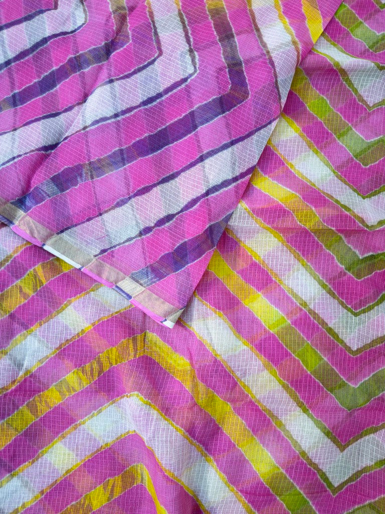 Pink Pure Kota Cotton Leheriya Multicolour Saree