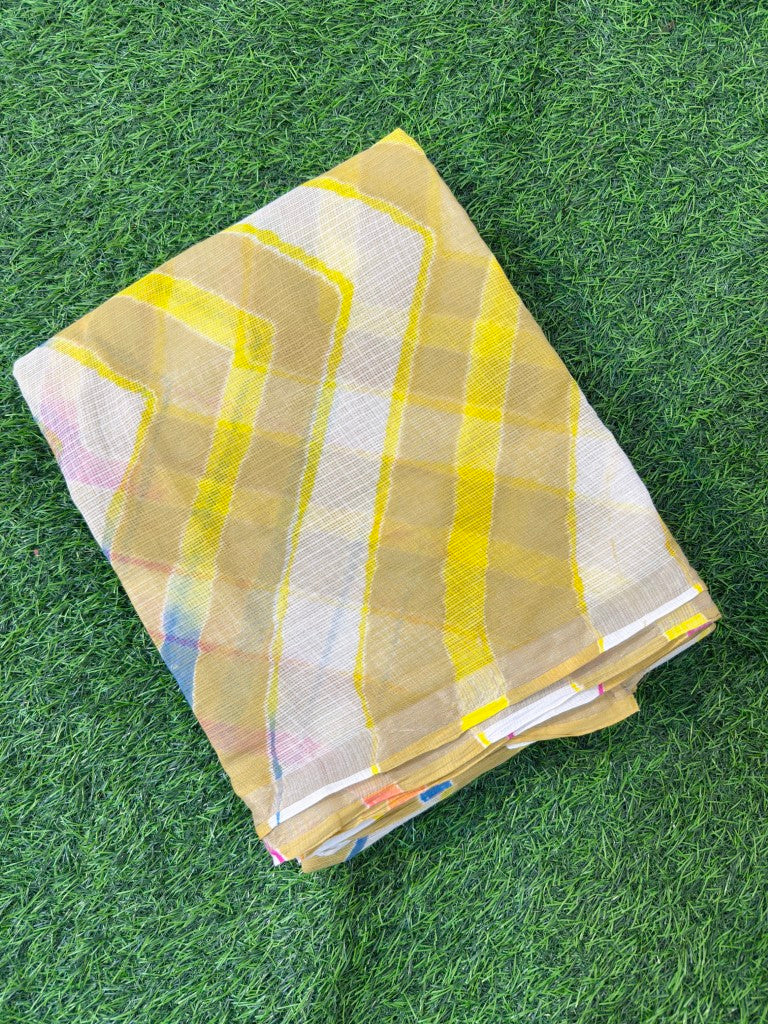 Yellow Pure Kota Cotton Leheriya Multicolour Saree