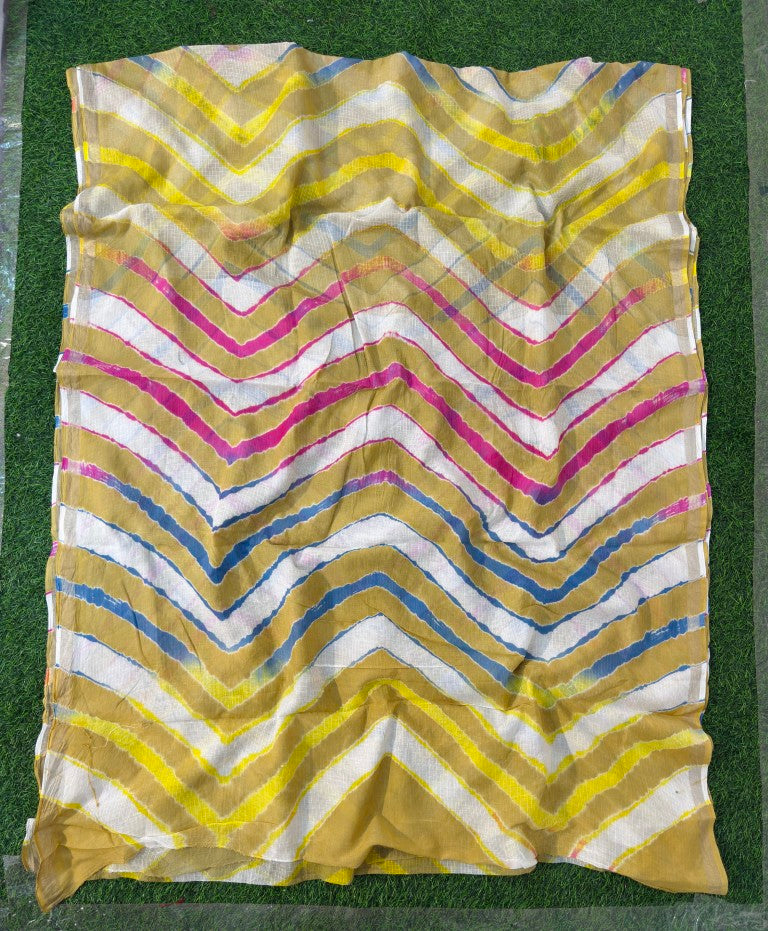 Yellow Pure Kota Cotton Leheriya Multicolour Saree