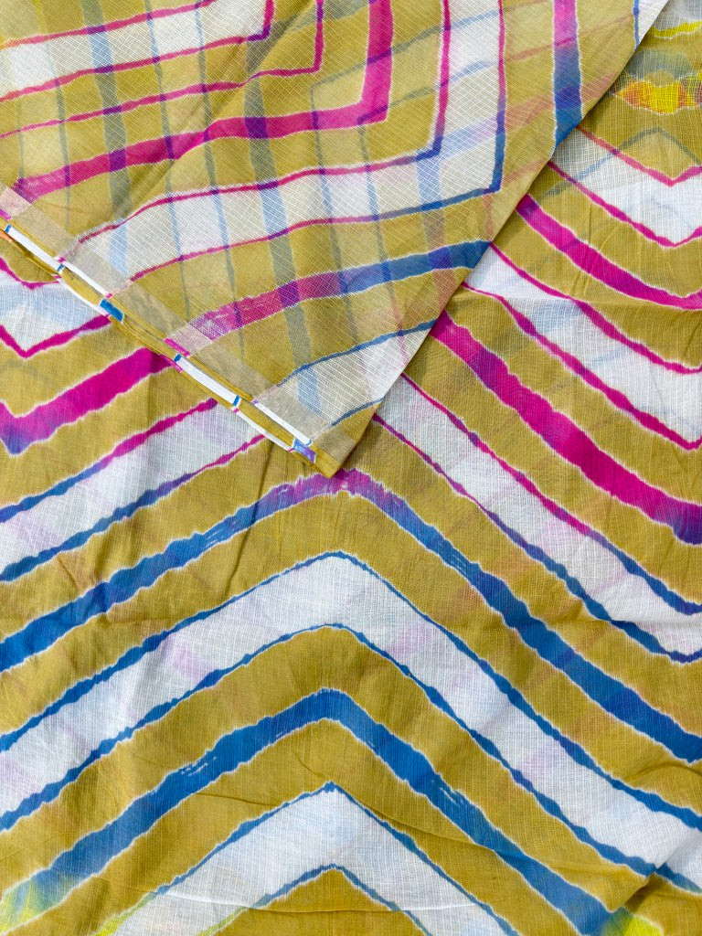 Yellow Pure Kota Cotton Leheriya Multicolour Saree