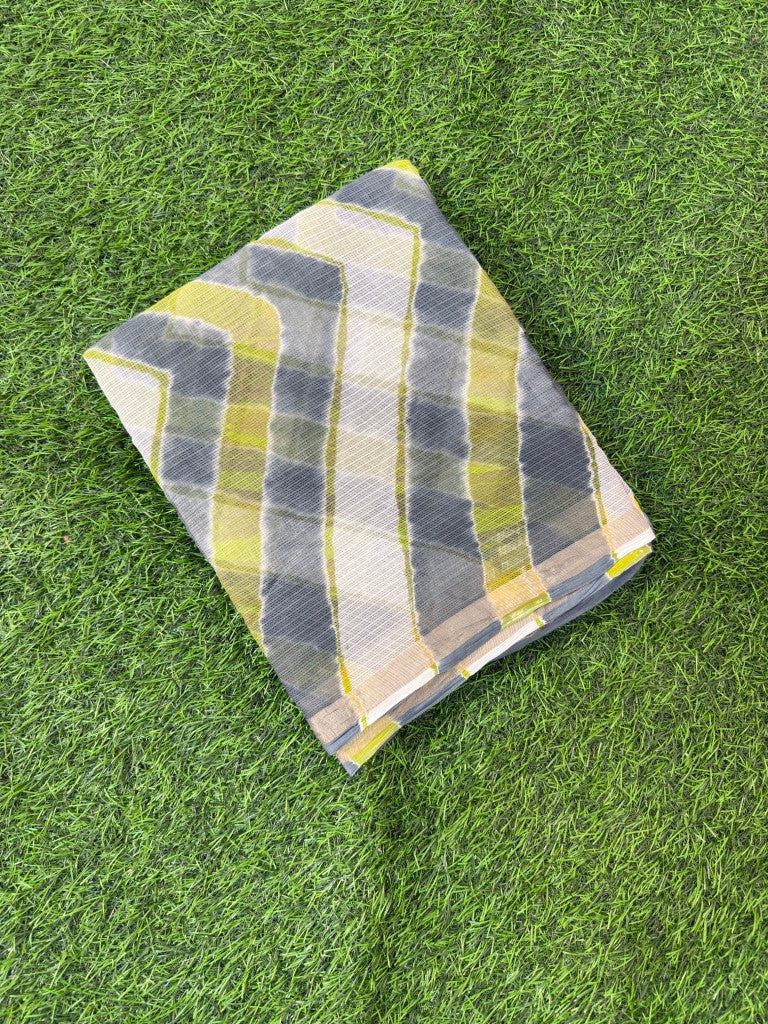 Grey Pure Kota Cotton Leheriya Multicolour Saree